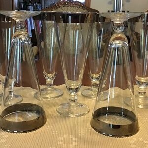 Vintage set of Silver Trim Pilsner Glasses Midcentury Barware
